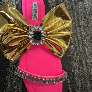 Cape Robbin Pink and Gold Bow Sandals